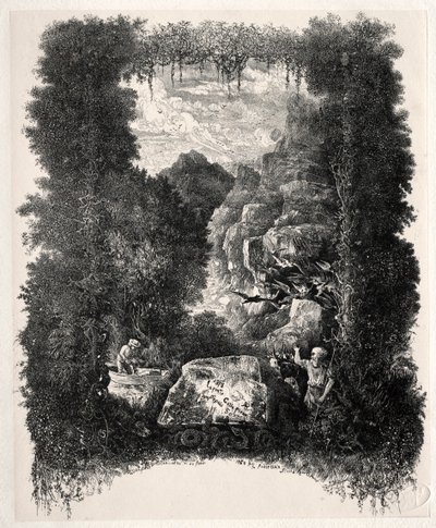 Första frontispice för Fables and Fairy-Tales av Thierry-Faletans, 1868. av Rodolphe Bresdin