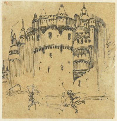 Slott med två figurer av Rodolphe Bresdin