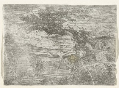 Landschap sätter skruv Fiskaren på bron av Rodolphe Bresdin