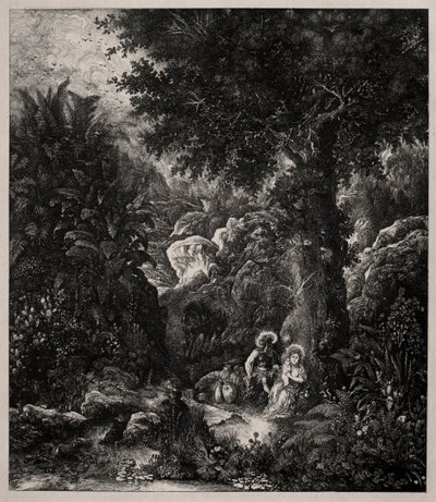 Vila på flykten till Egypten med en sadlad åsna, 1871. av Rodolphe Bresdin