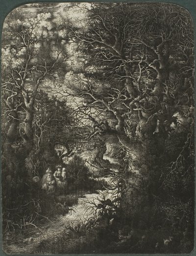 Den heliga familjen i vila vid en bäck av Rodolphe Bresdin