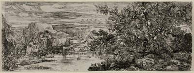 Den heliga familjen bredvid en pool av Rodolphe Bresdin