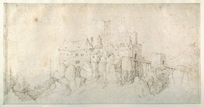 Ett slott på en klippa (penna & brunt bläck på papper) av Roelandt Jacobsz. Savery