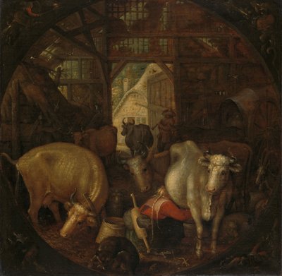 Kor i ett stall; häxor i de fyra hörnen av Roelandt Jacobsz. Savery
