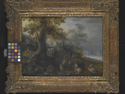 Landskap med djur (olja på trä) av Roelandt Jacobsz. Savery