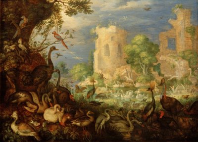 R.Savery, exotiska fåglar, landskap av Roelandt Savery