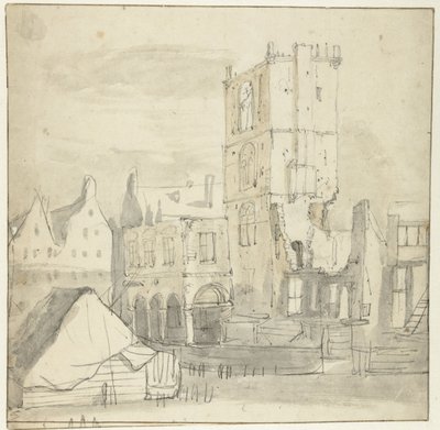 Ruinerna av det gamla rådhuset, Amsterdam, efter branden 1652 av Roelant Roghman (attributed to)