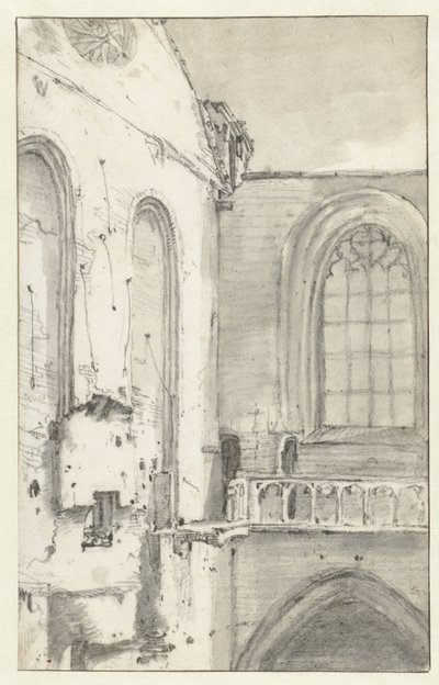 Utsikt över transeptet i Nieuwe Kerk, Amsterdam, efter branden 1645 av Roelant Roghman (attributed to)