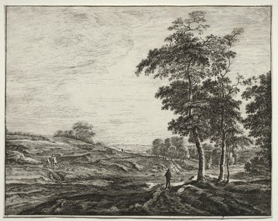 Six view i skogen i Haag: Bonde sett från baksidan. av Roelant Roghman