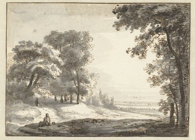 Skogbevuxen landskap med en vilande resenär av Roelant Roghman