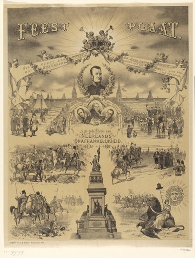 Firande tallrik till minne av holländsk självständighet, 1813-1888 (titel på objekt) av Roelof Raar
