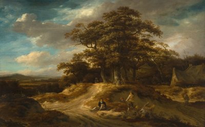 Resenärer vid utkanten av en by, 1680. av Roelof Van Vries