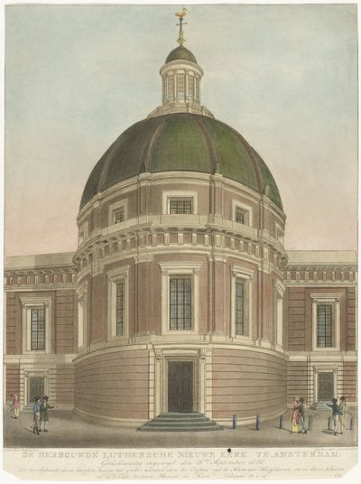 Ombyggd nya lutherska kyrkan i Amsterdam Den ombyggda Lutersche Nieuwe Kerk i Amsterdam (titel på objekt) av Roelof van der Meulen
