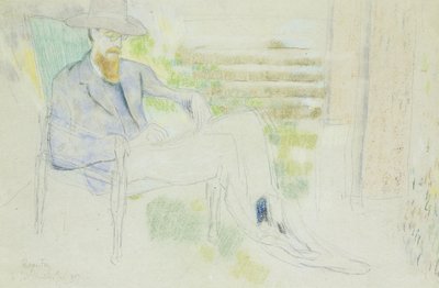 Lytton Strachey skriver i trädgården, av Roger Eliot Fry