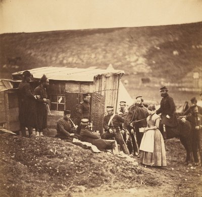 Läger för 4:e gardesdragonregementet, muntert sällskap, fransmän och engelsmän av Roger Fenton