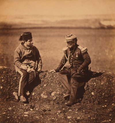 Franske general Cisse, stabschef för general Pierre Bosquet, och Aide-de-Camp, porträtt under Krimkriget, Krim, Ukraina av Roger Fenton