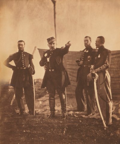 Franske generalen Pierre Bosquet (mitten), Ge order till sin stab, Krimkriget, Krim, Ukraina av Roger Fenton