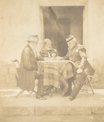 Krigsrådet på morgonen av intagandet av Mamelon. Lord Raglan, Omar Pasha, M..., 1855. av Roger Fenton