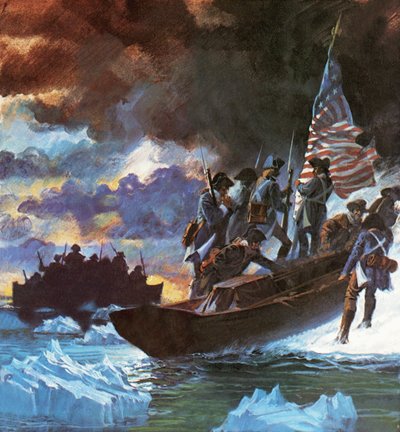 George Washington och hans män korsar den halvfrusna Delawarefloden av Roger Payne