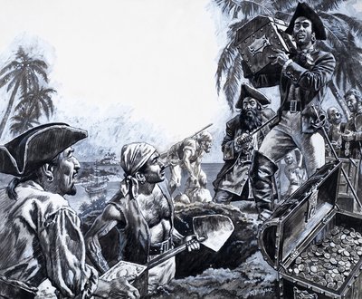 Pirate Gold, från "The Treasure Hunters" (gouache på papper) av Roger Payne