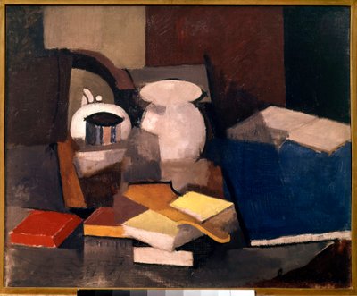 Stilleben med böcker och kort Målning av Roger de La Fresnaye (1885-1925) 1913 Sön. 0,6x0,73 m Paris, musee national d
