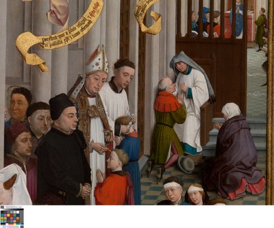 Detalj från Triptyk av de sju sakramenten av Rogier van der Weyden