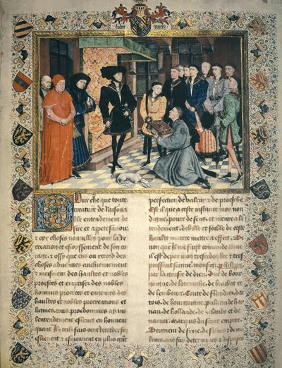 Jean Wauquelin (död 1452) presenterar översättningen av krönikorna från Hainaut för Filip III av Bourgogne av Rogier van der Weyden