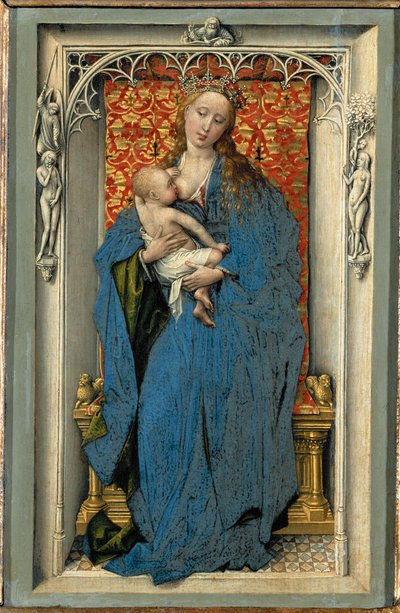 Heliga Maria ammar barnet, vänstra flygeln av en diptyk (målning) av Rogier van der Weyden
