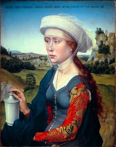 Triptyk av familjen Braque: Representation av Sankta Maria Magdalena (höger panel av triptyken Braque), ca 1450 (olja på trä) av Rogier van der Weyden