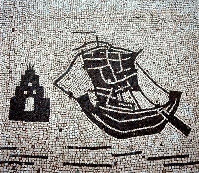 Ett fartyg i hamnen i Ostia (mosaik av Roman