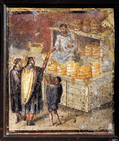 Forntida romersk fresk med donation av bröd av Roman