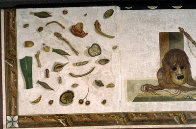 "Asarotos" (golv osopat) Fragment av mosaik signerade Harakliton från Rom, 200-talet e.Kr., Rom av Roman