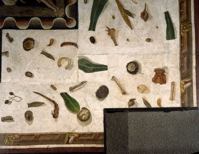 "Asarotos" (golv osopat) Fragment av mosaik signerad Harakliton från Rom, 200-talet e.Kr. av Roman