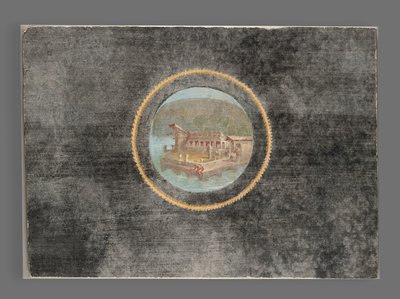 Black-Ground Fresco Fragment with Landscape in Tondo, 50-79 A.D. (fresk) av Roman