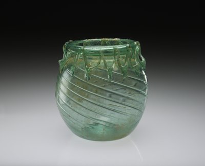 Blåst glasburk med funktionellt och dekorativt spår, AD 301-400 (blåst glas) av Roman