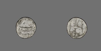 Denarius föreställer en galär, 31 f.Kr. (silver) av Roman