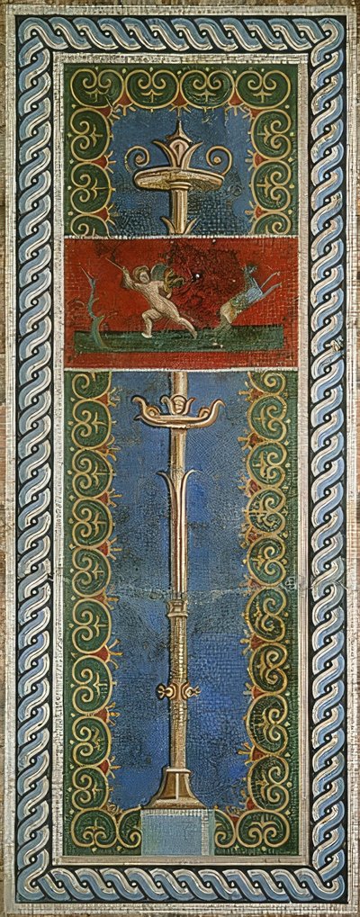 Eros som jägare, detalj av en väggmosaik, avslöjad i Pompeji av Roman