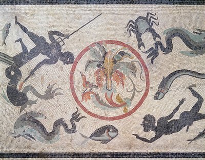 Fiskare och havsdjur, 1:a århundradet e.Kr. (mosaik) av Roman