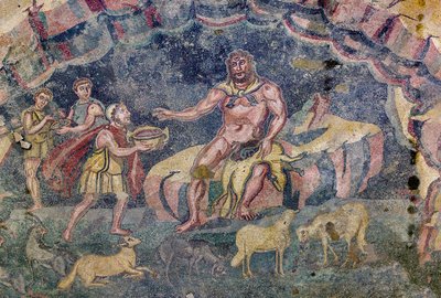 Golvmosaik som föreställer polyfemos vestibul (mosaik) av Roman