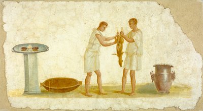 Fragment av en freskopanel med matlagning, ca 100-150 av Roman