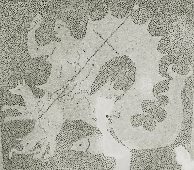 Hellenistisk stenmosaik Mosaik av Scylla och Charybdis som bevakar sundet, detalj av Scylla. Dionysos hus, Paphos, Cypern mosaik av Roman