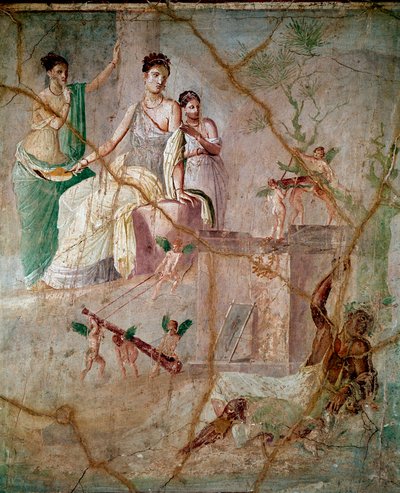 Herakles och Omphale (herkules och Omphale) Romersk fresk av den 3:e pompeianska stilen från Pompeji (fresk från Pompeji) 40-60 e.Kr. Dim 88x103 cm Konserverad på National Archaeological Museum of Neapel Italien av Roman