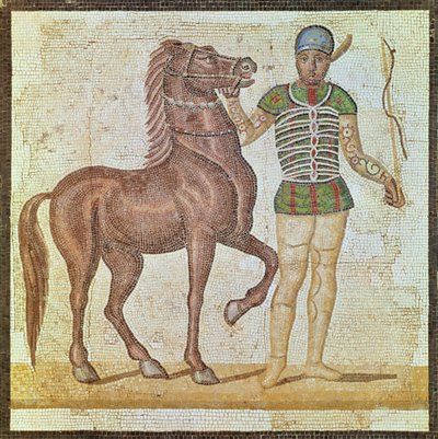 Ryttare i tävlingsfärger (mosaik) av Roman