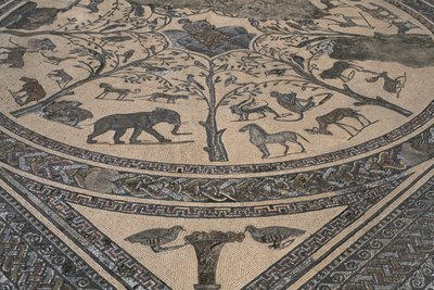 House of Orpheus, Orpheus omgiven av vilda djur, detalj (mosaik) av Roman