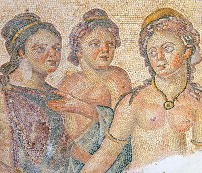 Leda och hennes tjänsteflickor, detalj från mosaiken Leda och Zeus, Aions hus, Paphos, Cypern (mosaik) av Roman