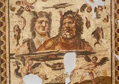 Oceanus och Tethys, mosaik från antika Daphne, Harbiye, Turkiet. Romersk civilisation, 300-talet e.Kr av Roman