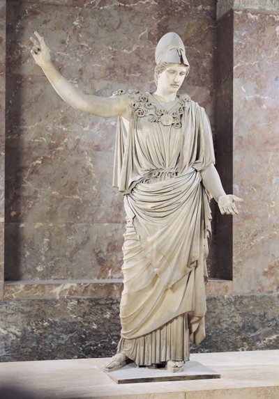 Pallas de Velletri, staty av Athena med hjälm, romersk kopia av ett grekiskt original tillskrivet Alkamenes eller Cresilas, c.420-10 f.Kr. (marmor) (se 164612 till 164615 för detaljer) av Roman