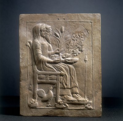 Pinax of Persephone and Pluto in Hades (terrakotta) av Roman