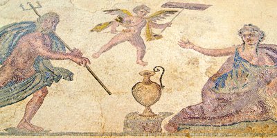 Poseidon och Amymone, House of Dionysos, Paphos, Cypern (mosaik) av Roman