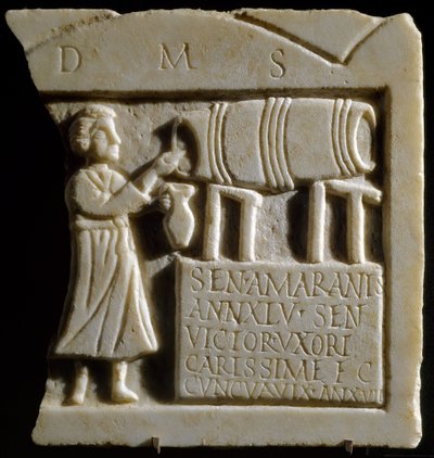 Relief som visar en krog-scen (marmor) av Roman